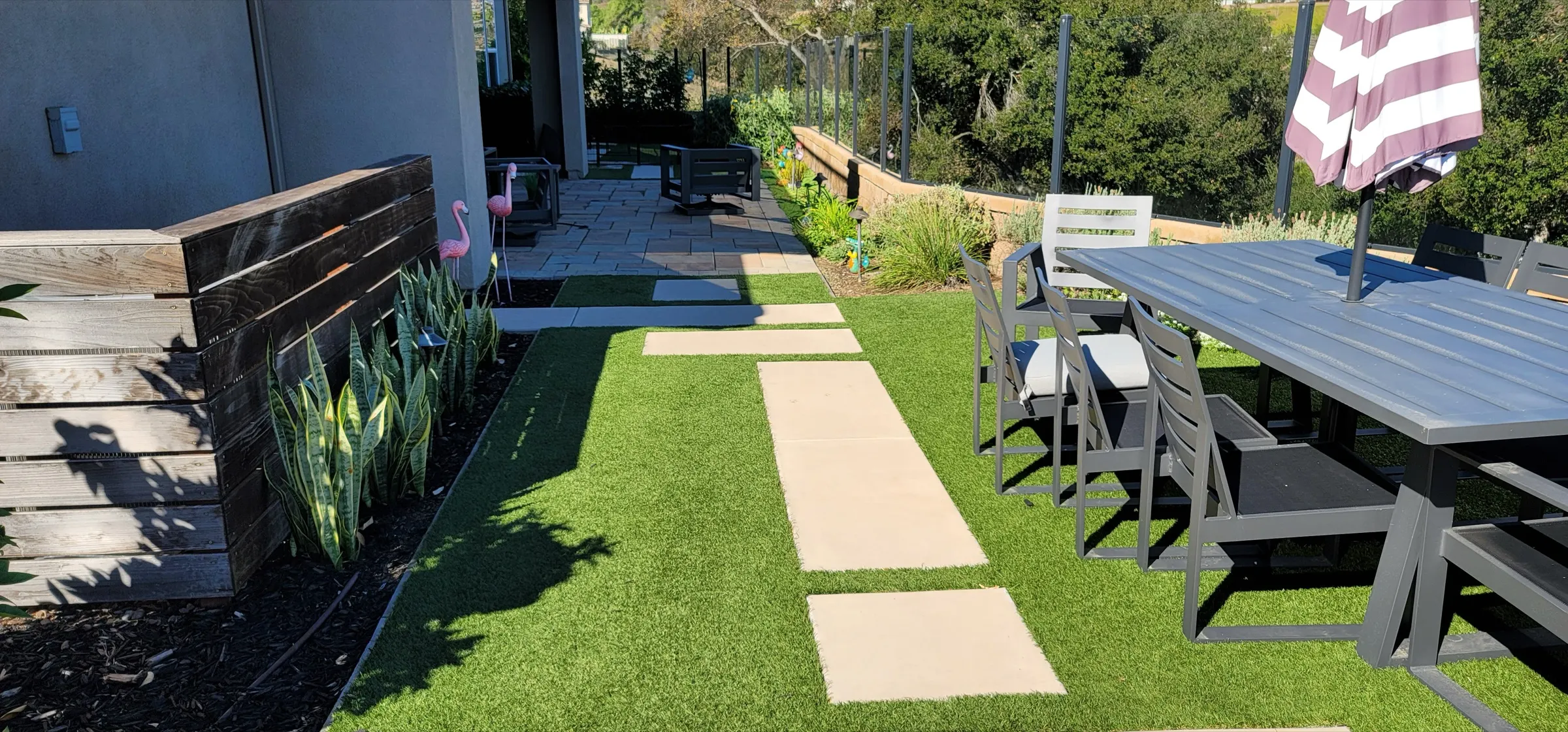 Artificial turf in a compact residential yard